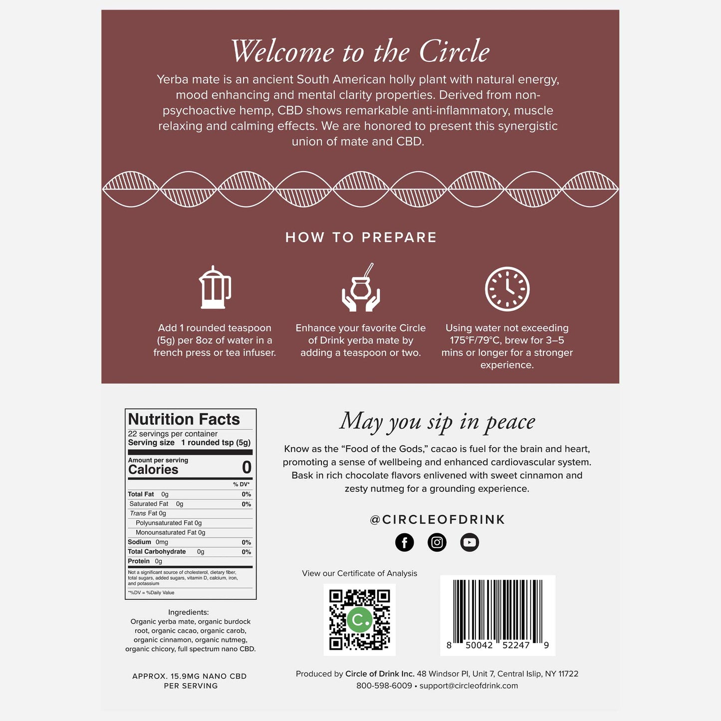 Yerba Mate Cacao CBD Tea 350mg