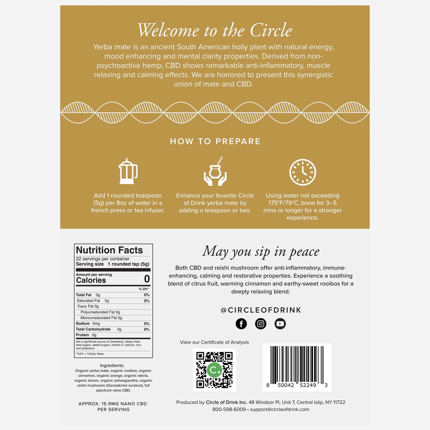Yerba Mate Reishi Mushroom CBD Tea 350mg